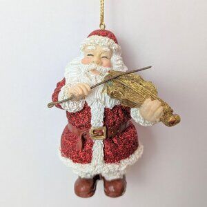 Christmas Ornament Glitter Santa Playing Golden Violin